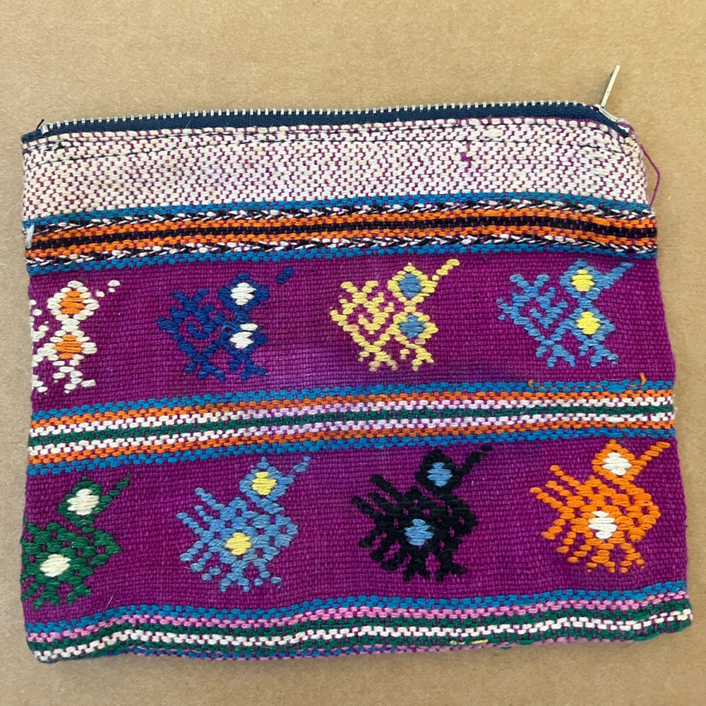 Handwoven Guatemalan Mayan Bird Zippered Pouch 6” X 5”